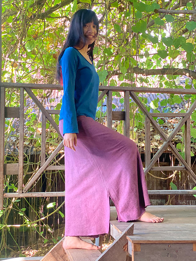 asana ヘンプコットン スウェット あったか スリット スカート・草木染め