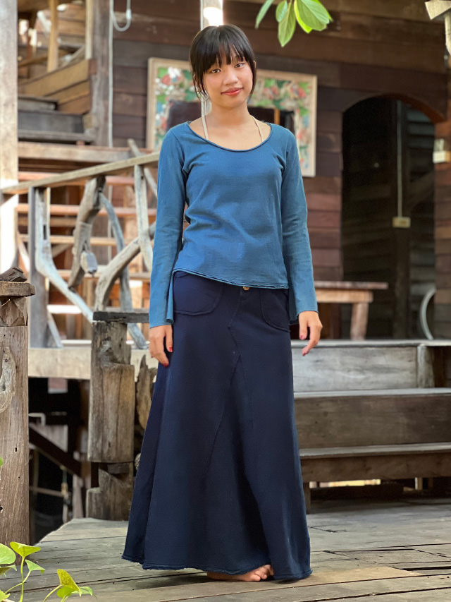 asana ヘンプコットン ふかふか 切り替え スカート・草木染め