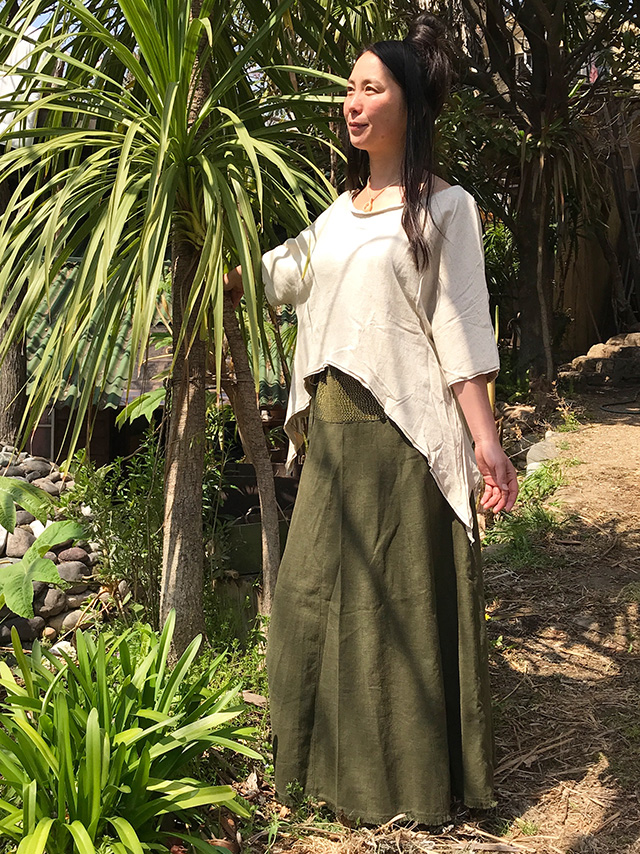 asana HEMP100% 刺し子 切り返しスカート