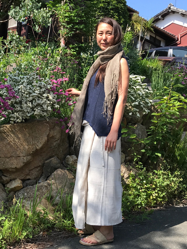 asana HEMP100% NEW フリンジ タイパンスカート・きなり