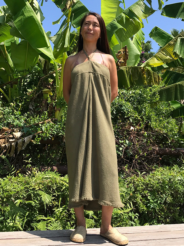asana ヘンプ シルク バイアス ベアトップ ワンピース・草木染め