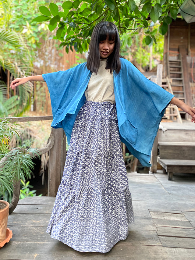 asana HEMP100% フラワ―オブライフ プリント ティアード スカート