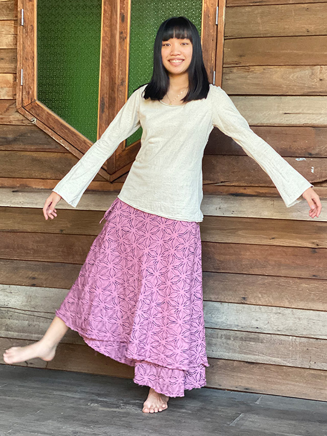 HEMP100% 麻柄 プリント ガーゼ バイアス 巻きスカート・草木染め