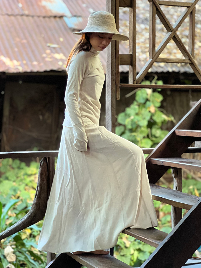 asana HEMP100% テロテロ 切り替え ロングスカート・きなり