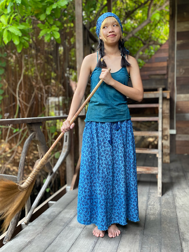 asana HEMP100% 麻柄プリント ポケット バイアス スカート・草木染め