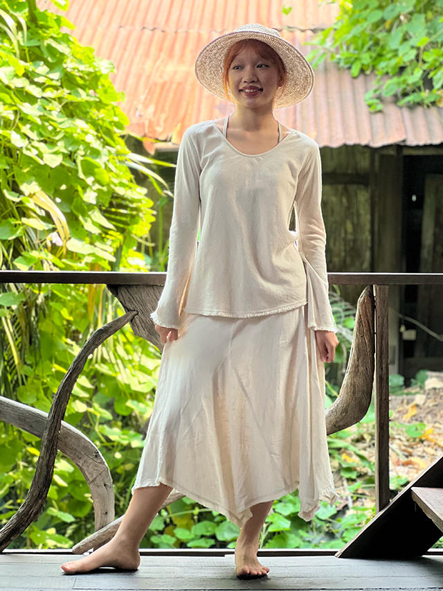 asana HEMP100% テロテロ ギザギザ スカート・きなり