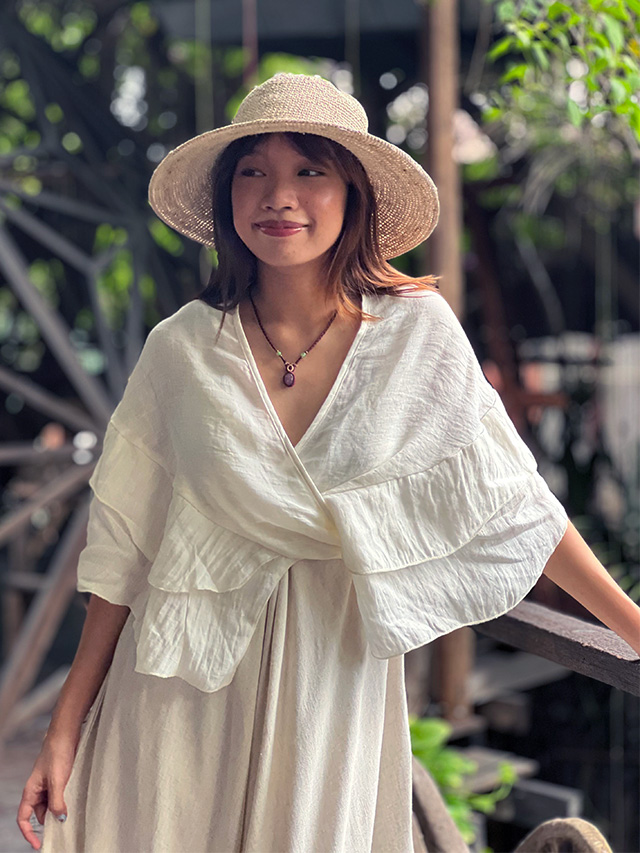 asana HEMP100% ガーゼ エプロン スカート・きなり