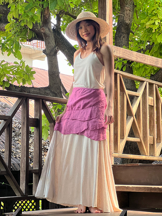 asana HEMP100% ガーゼ エプロン スカート・草木染め