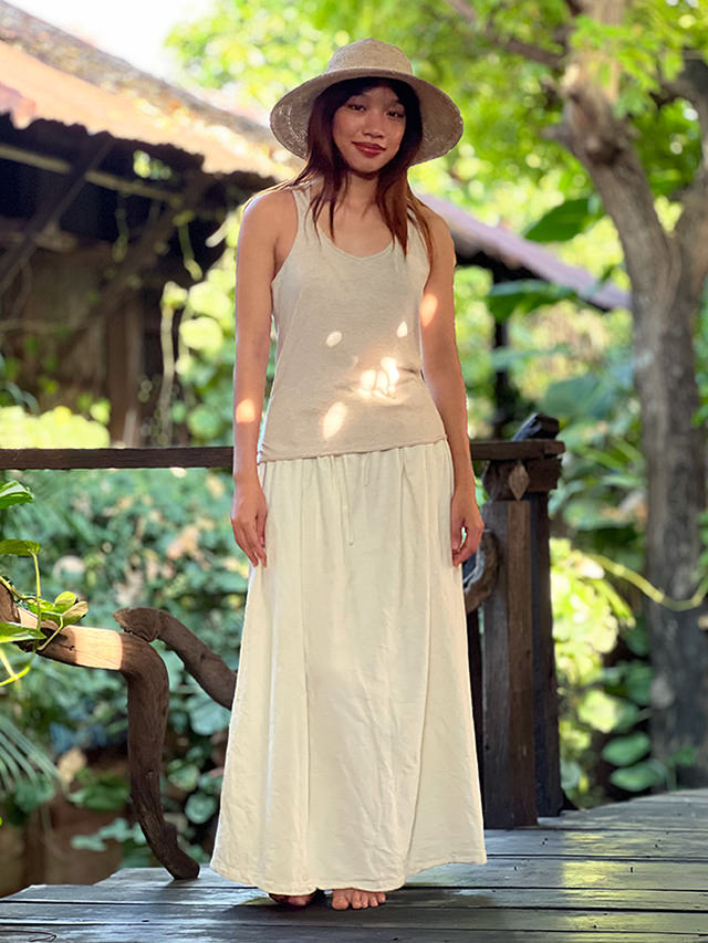 asana HEMP100% 厚手 デニム風 スカート・きなり