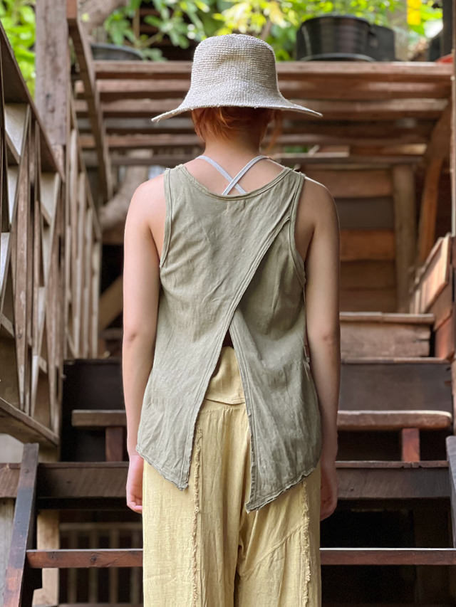 asana ヘンプコットン 薄手 ウイング タンク・草木染め