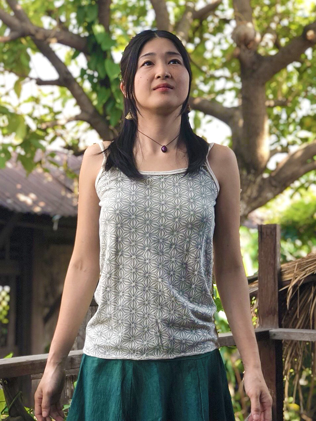 asana 麻柄プリント キャミソール・きなり