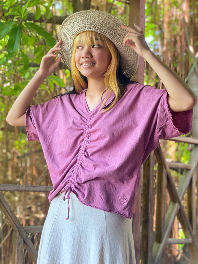 asana ヘンプコットン 薄手 ギャザー Tee・草木染め