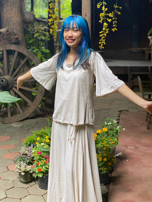 asana ヘンプコットン 薄手 アフリカン フレアーTee・きなり