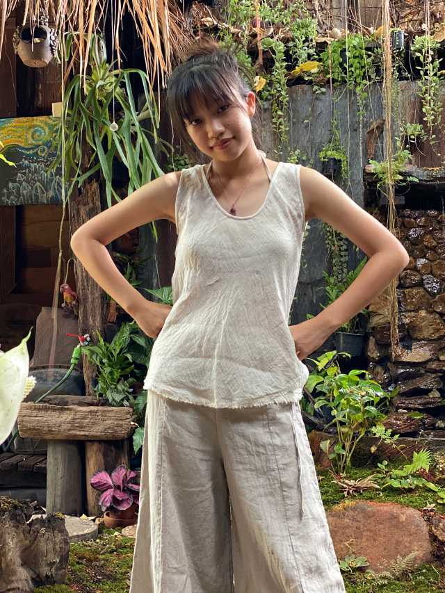 asana 麻100% バイアス タンクトップ・きなり