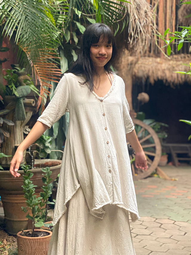 asana HEMP100% テロテロ ７分袖 カーディガン・きなり