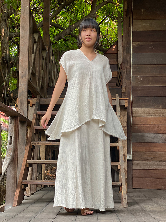 asana 麻100% ひらひら 貫頭衣シャツ・きなり