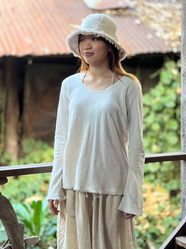 asana HEMP100% テロテロ バイアス ロング フレアースリーブ・きなり