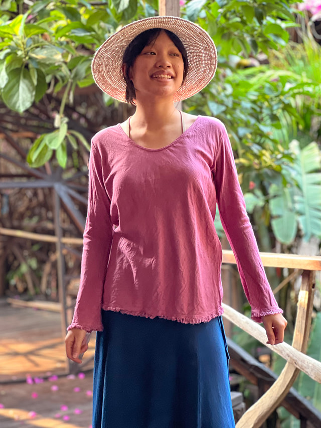 asana HEMP100% テロテロ バイアス ロング フレアースリーブ・草木染め