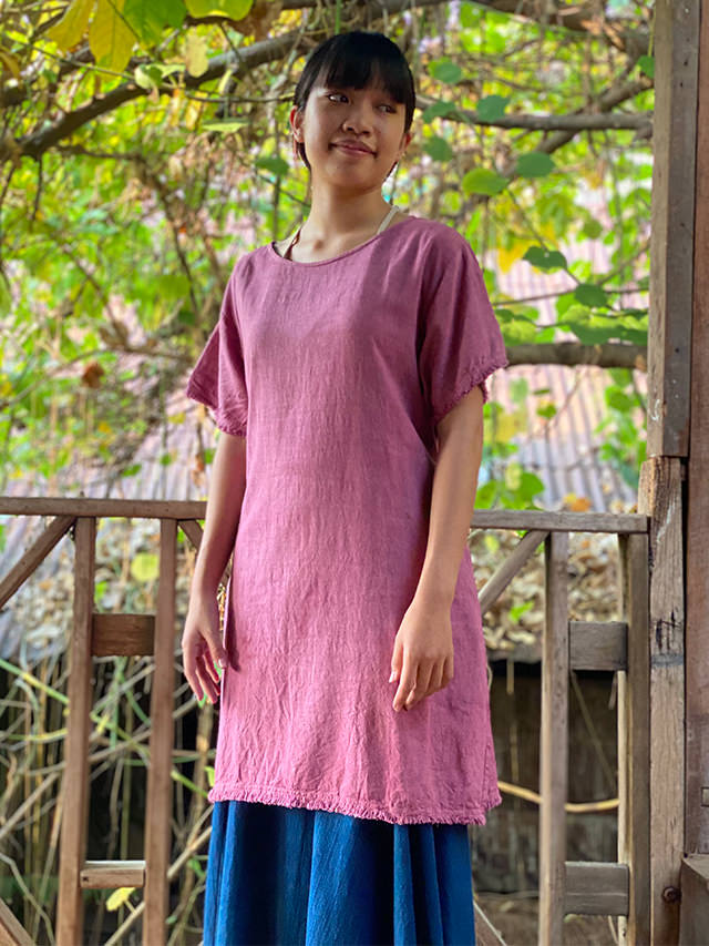 asana HEMP100% テロテロ フリンジ チュニック・草木染め