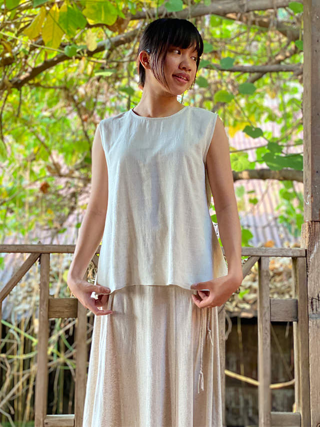 asana HEMP100% テロテロ 切り替え ノースリーブ・きなり