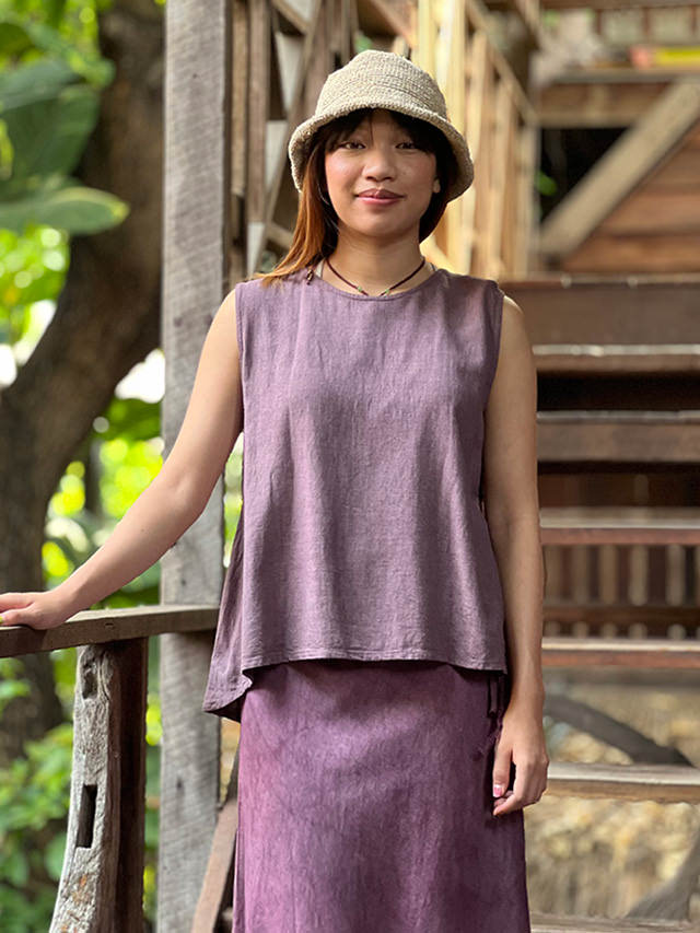 asana HEMP100% テロテロ 切り替え ノースリーブ・草木染め