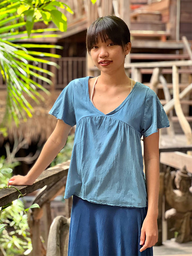 asana ヘンプコットン 薄手 切り替え カットソー・草木染め