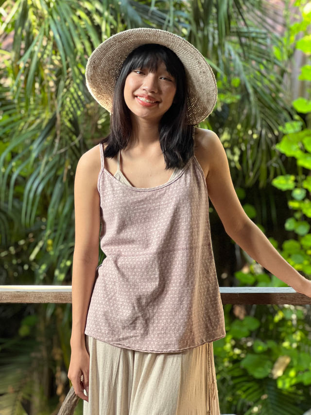 asana ヘンプコットン 厚手 麻柄プリント キャミソール
