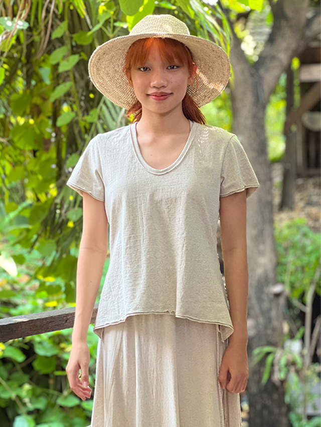 asana ヘンプコットン 厚手 ひらひら クロス Tee・きなり