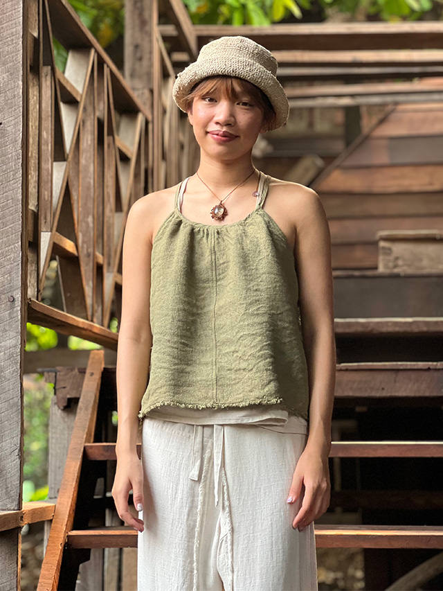 asana HEMP100% 手織り フリンジ キャミ タンクトップ・草木染め
