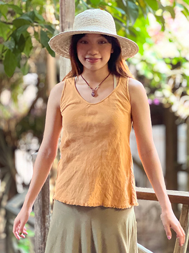 asana 麻100% 薄手 バイアス タンクトップ・草木染め