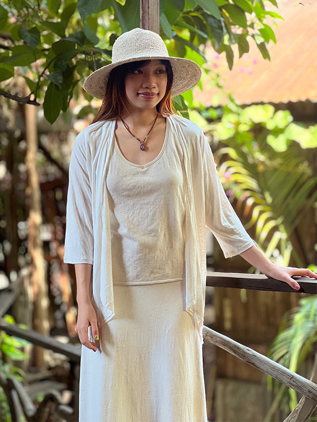 asana ヘンプコットン 厚手 七分袖 ワンピース・きなり【パヤカ