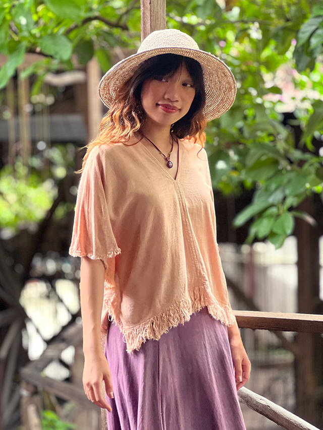 asana HEMP100% テロテロ フリンジ ショート 貫頭衣・草木染め