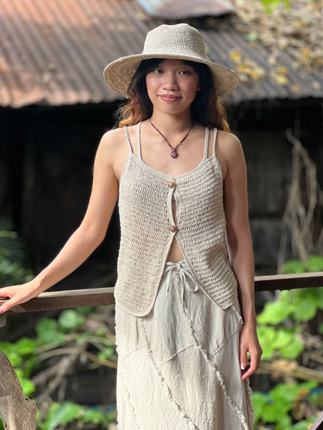 asana HEMP100% かぎ編み キャミ ベスト・きなり