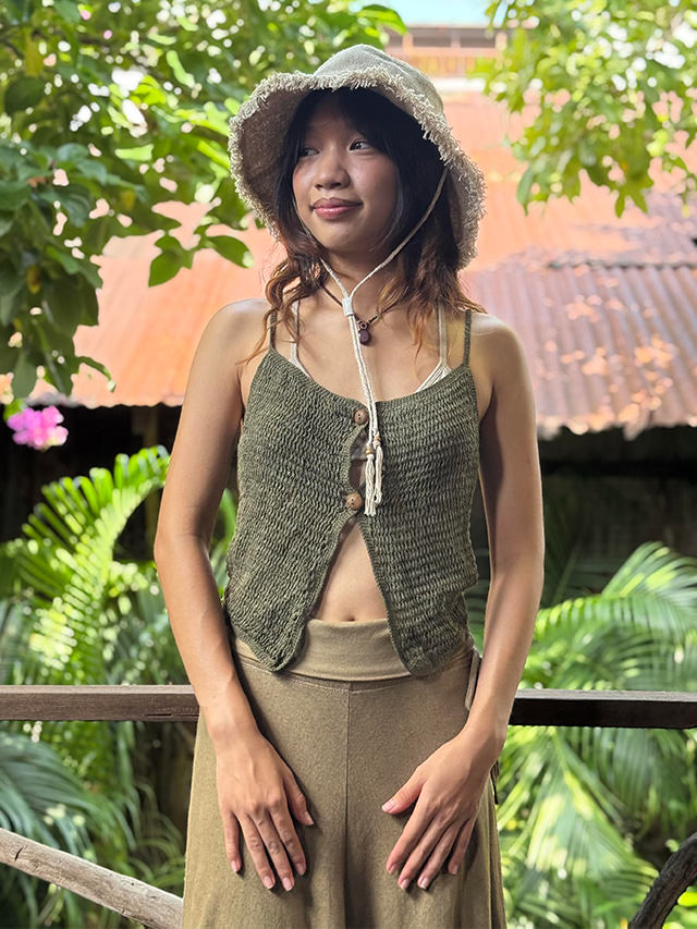 asana HEMP100% かぎ編み キャミ ベスト・草木染め