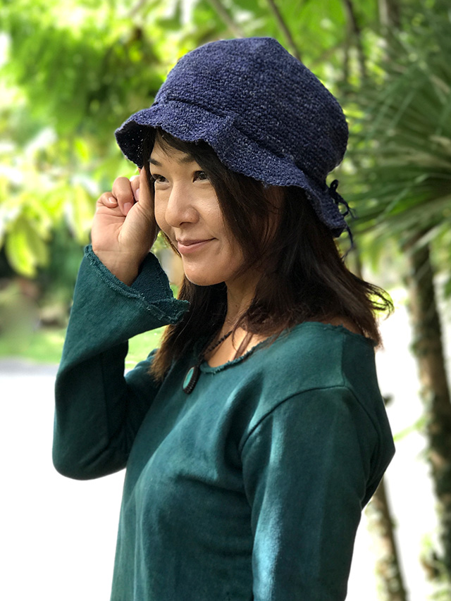 asana HEMP100% 手編み帽子・草木染め