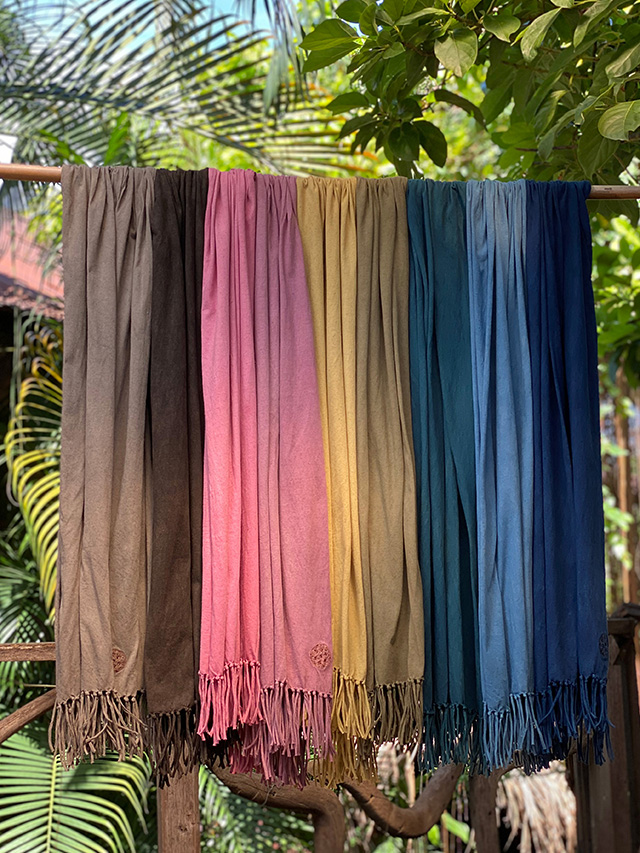 asana ヘンプコットン NEW 薄手 フリンジ ショール・草木染め