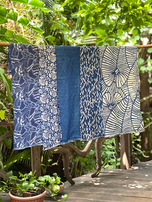 asana HEMP100% 薄手 インディゴプリント抜染 手ぬぐい