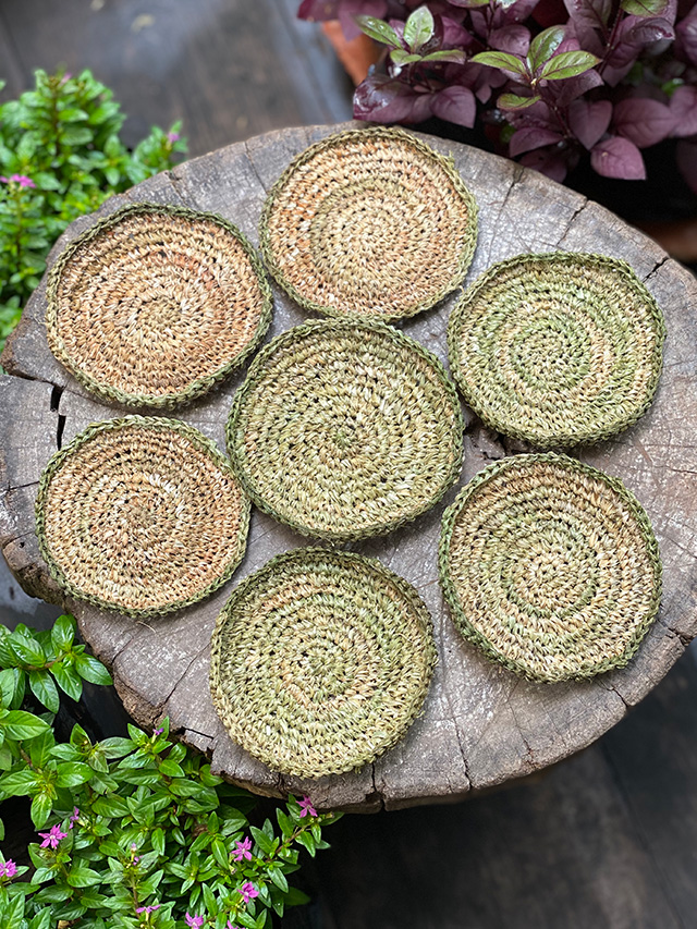 asana HEMP100% 手紡ぎ 手編み コースター