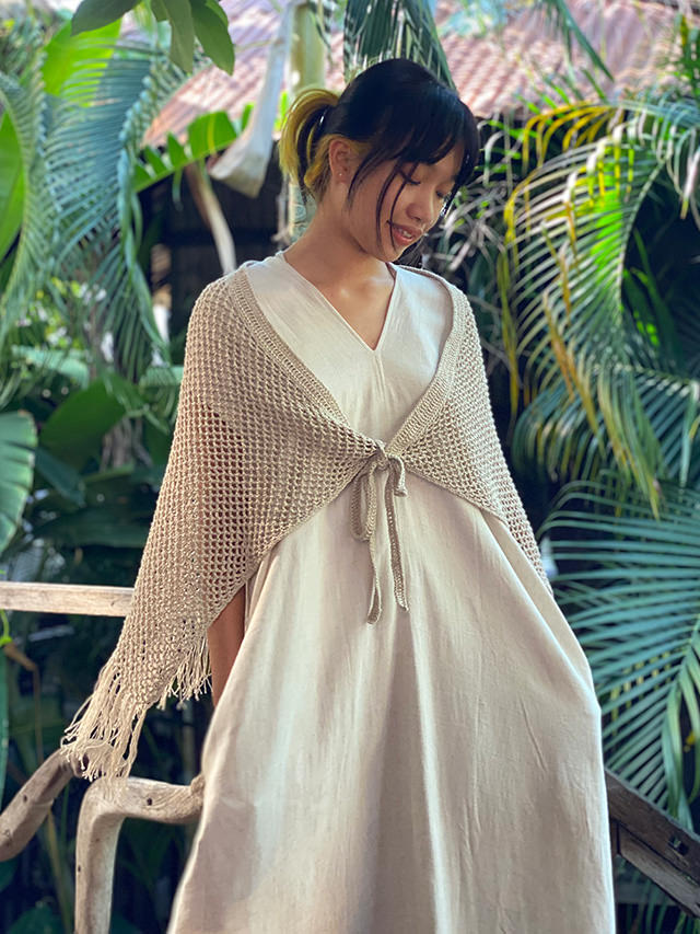 asana HEMP100% かぎ編み マルチ ショール・きなり