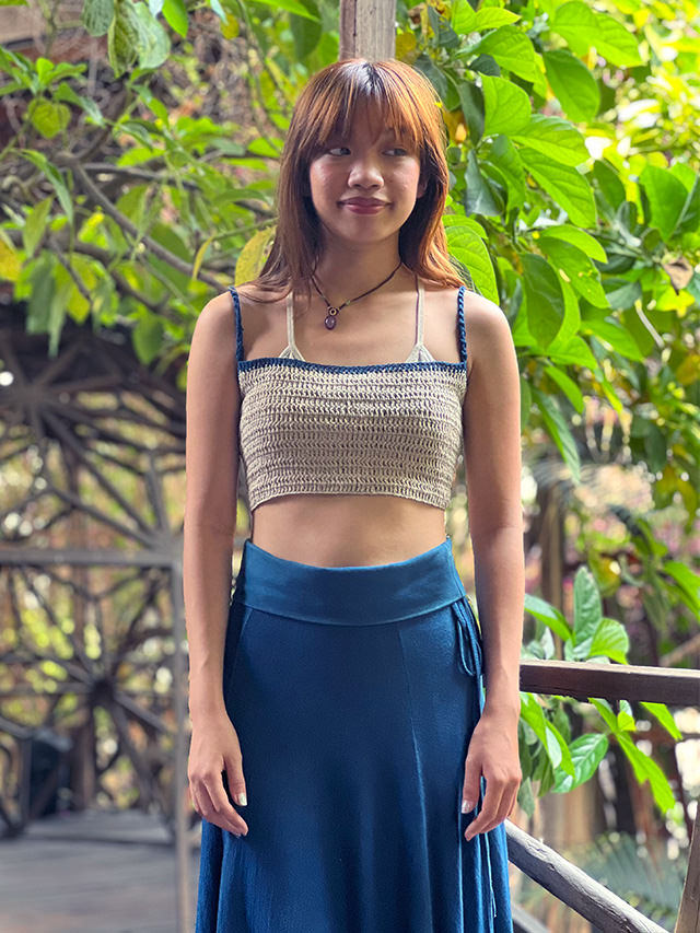 asana HEMP100% 手編み チューブトップ・インディゴライン