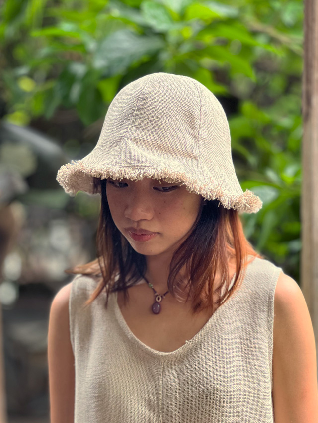asana HEMP100% 手織り フリンジ ハット・きなり