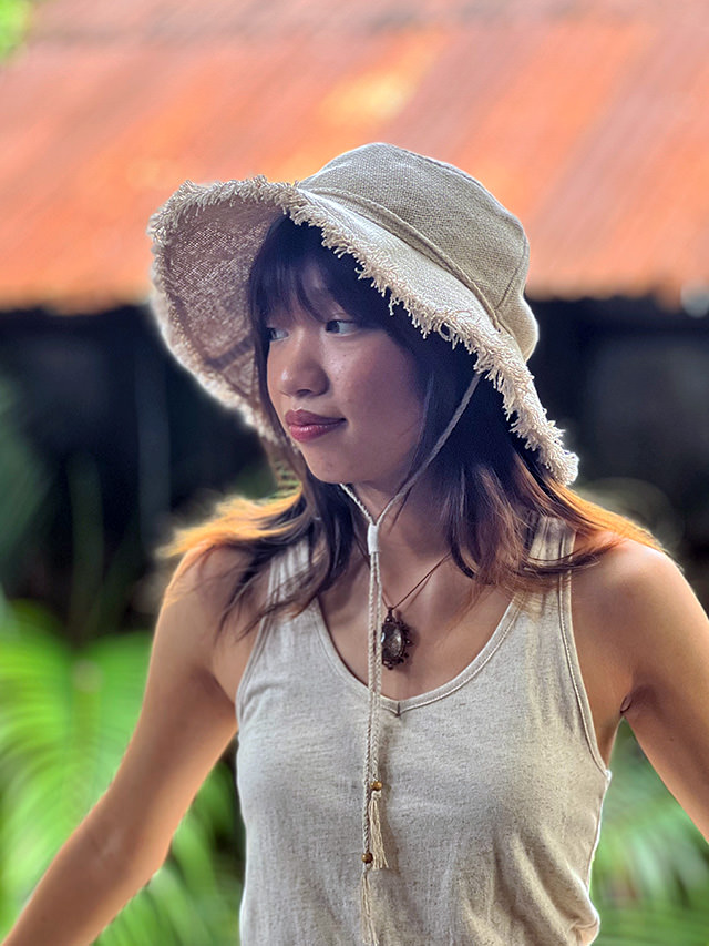asana HEMP100% 手織り フリンジ ⻨わら帽子・きなり
