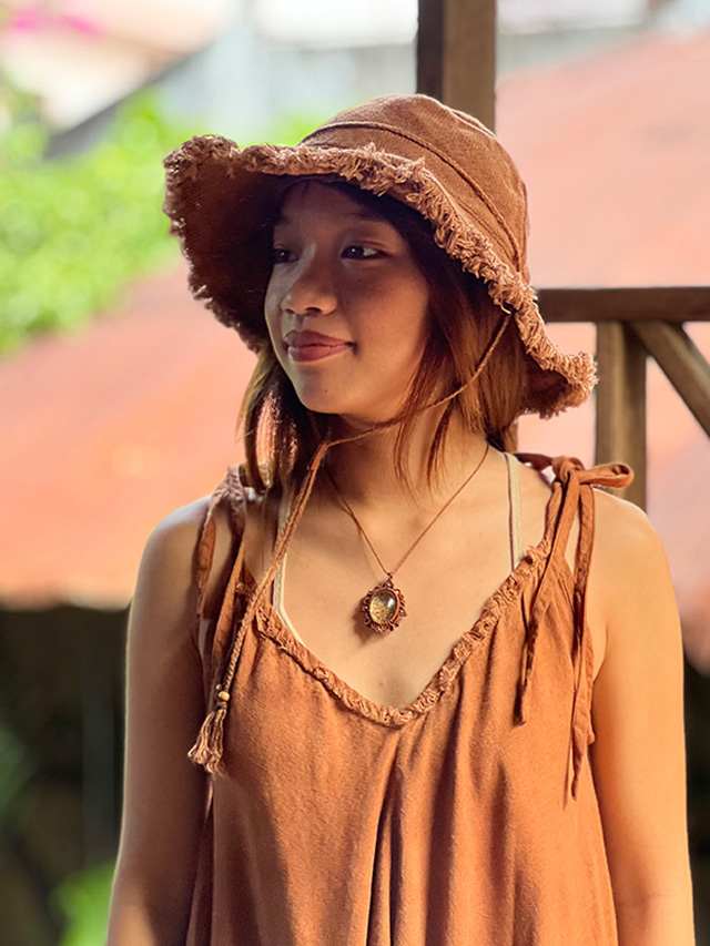 asana HEMP100% 手織り フリンジ 麦わら帽子・草木染め