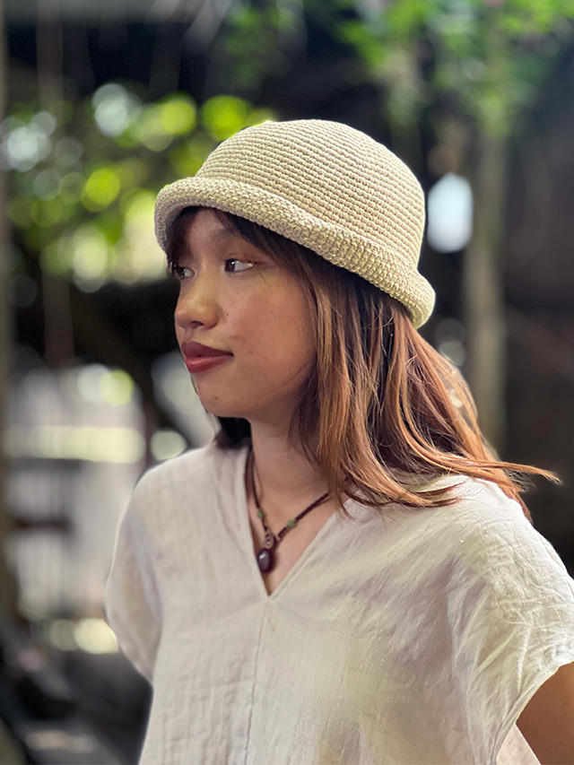 asana HEMP100% 手編み 帽子・きなり