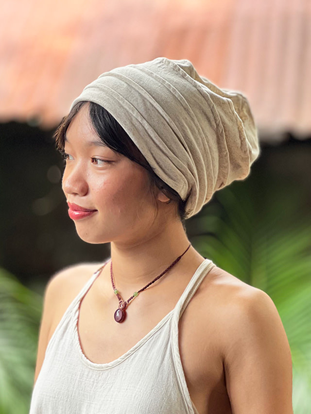 asana ヘンプコットン 薄手 切り替え ハット・きなり