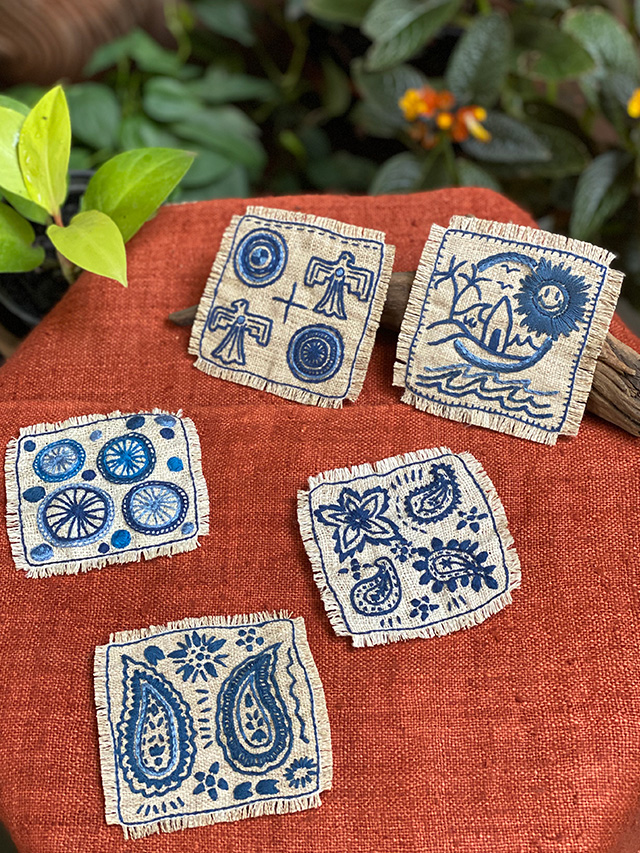 HEMP100% 手刺繍コースター