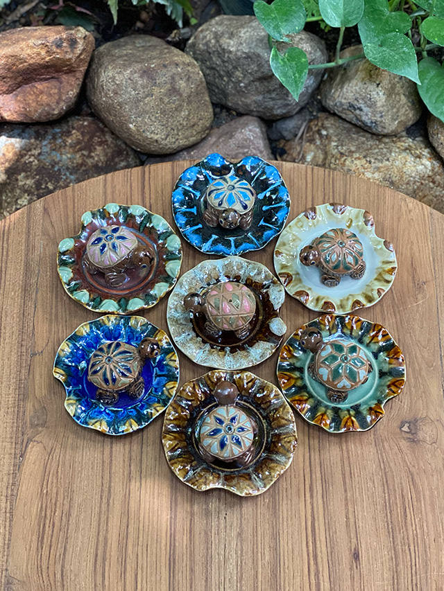 陶器 タートル お香立て・お皿付き