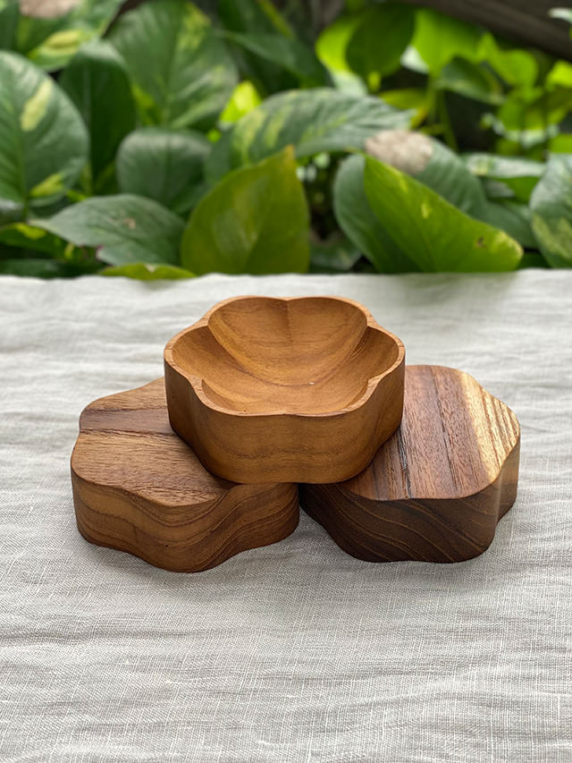 チーク WOOD 花形 小皿