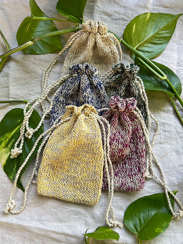 HEMP100% 手編み ニット ポーチ