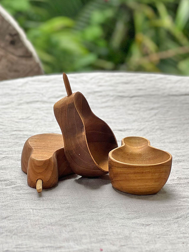 チークWOOD ひょうたん型 小皿